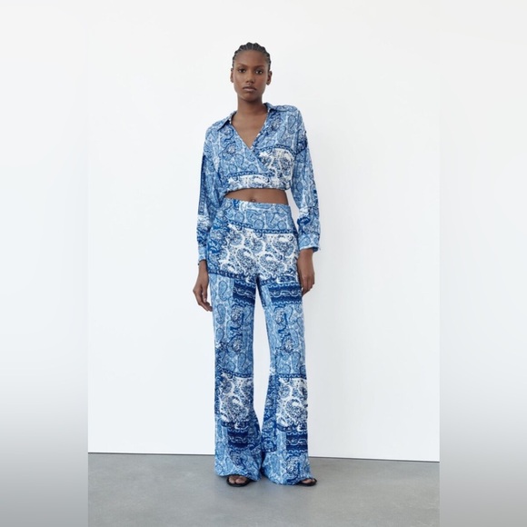 ZARA Printed Wide Leg Pants - Picture 2 of 6